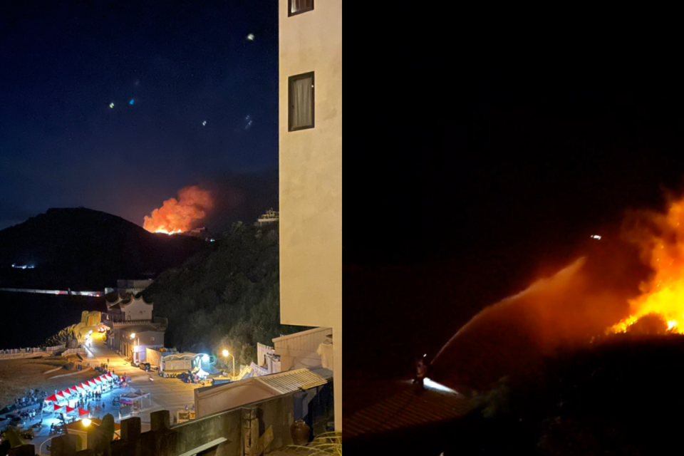 西引山坡大火消防隊花了近1個半小時才將火勢撲滅。（翻攝自記者爆料網）