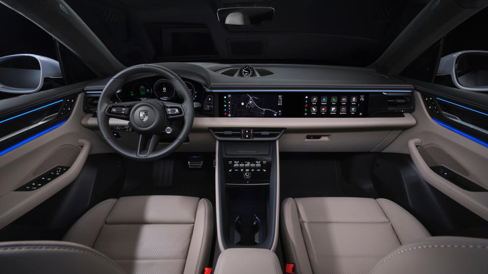The interior of an all-electric 2024 Porsche Macan Turbo.