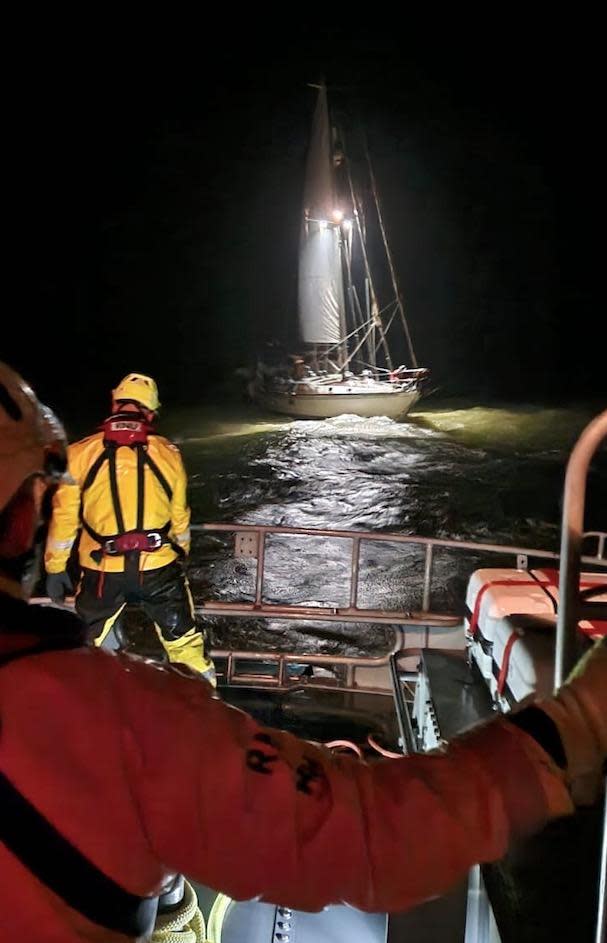East Anglian Daily Times: Four people were rescued from the yacht