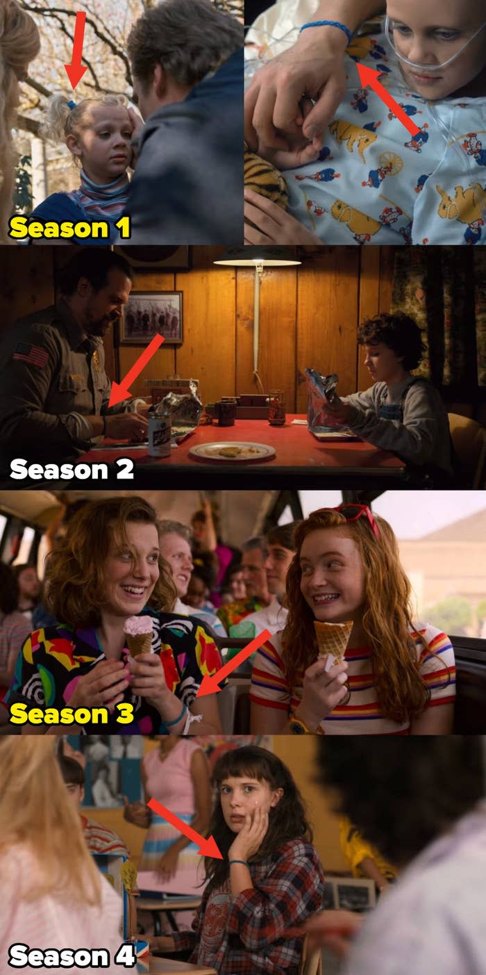 hopper's daughter sara's blue hair tie reappearing throughout stranger things