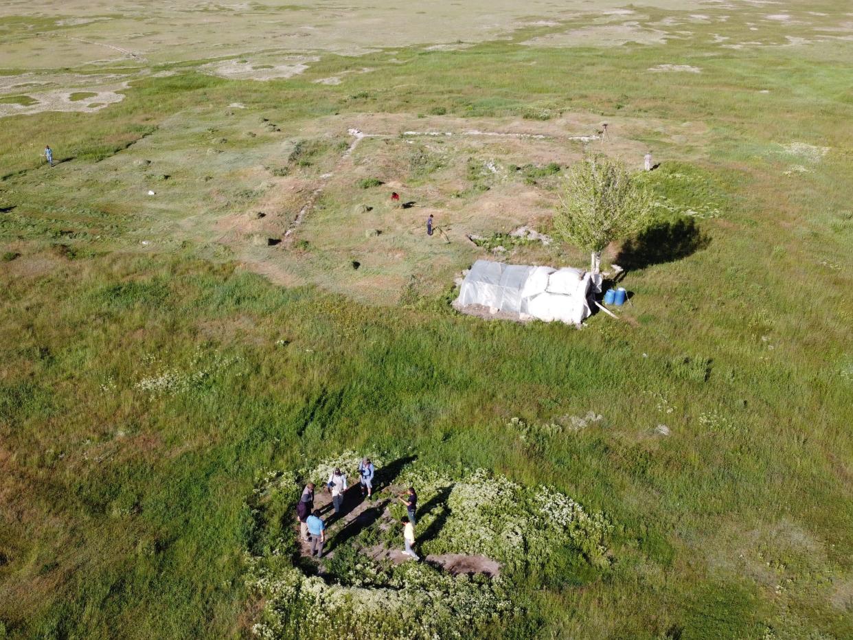 Aerial view of excavation site in Turkey