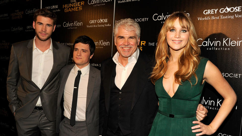 From left: Liam Hemsworth, Josh Hutcherson, director Gary Ross and Jennifer Lawrence. - Credit: Kevin Mazur/WireImage