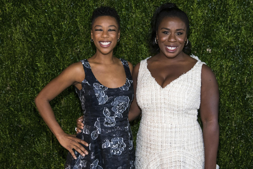 Samira Wiley, left, and Uzo Aduba attend the Through Her Lens: The Tribeca Chanel Women's Filmmaker Program Luncheon at Locanda Verde on Tuesday, Oct. 16, 2018, in New York. (Photo by Charles Sykes/Invision/AP)