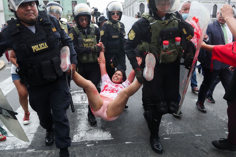 March asking for peace following the violent outbreak after the ousting and arrest of former President Pedro Castillo, in Lima