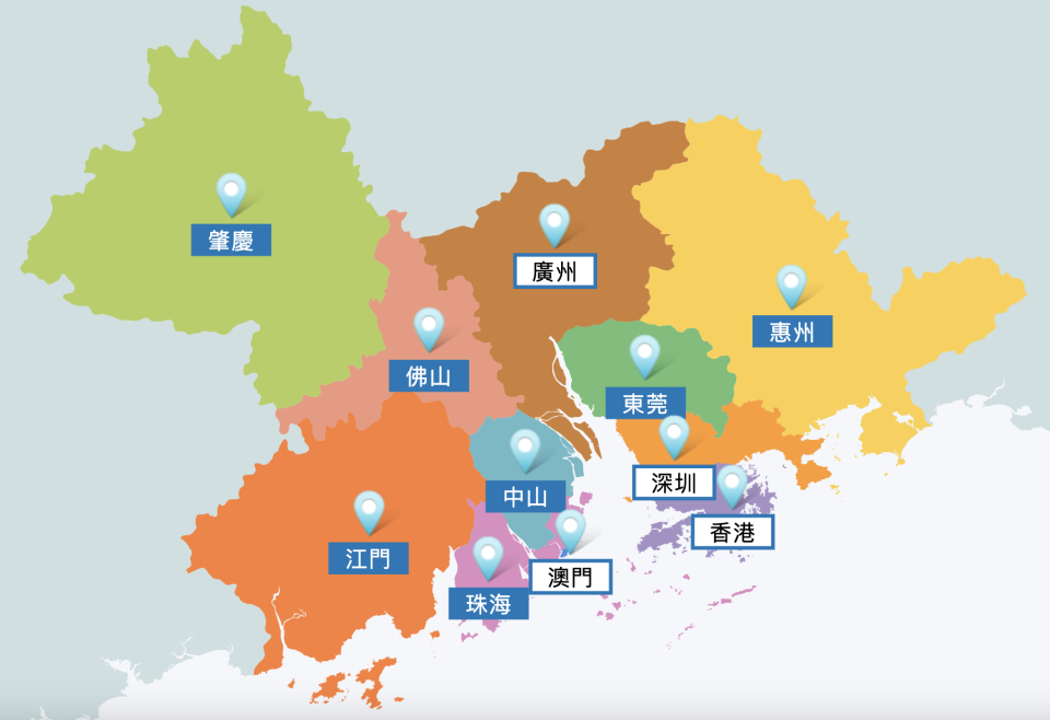 大灣區包括十一個城市，總面積 5.6 萬平方公里。