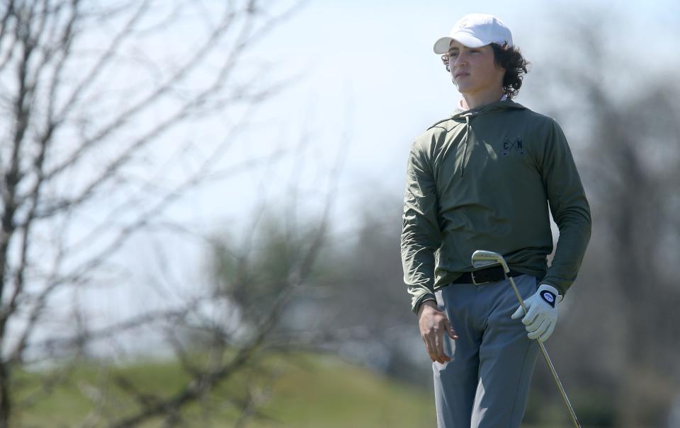 Colts Neck's Ethan Weinberg waits to tee off on the 3rd hole during the season-opening Wall Invitational boys high school golf tournament at Jumping Brook Country Club in Neptune Monday, March 27, 2023.