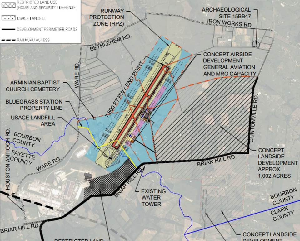 Pictured above is a draft of the proposed runway and airpark expansion of Bluegrass Station Document provided to Kentucky legislators