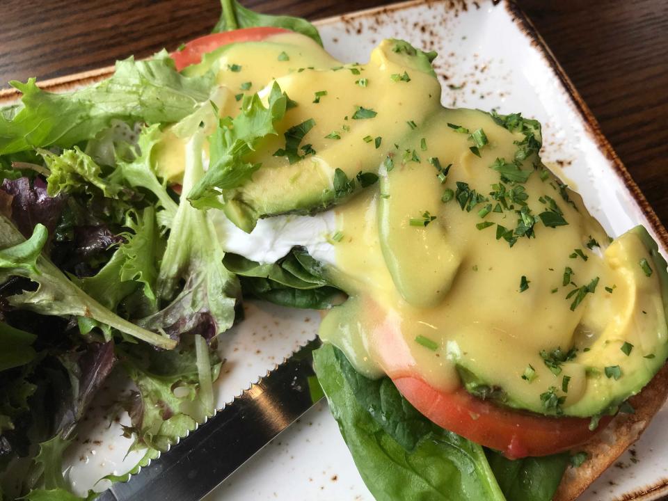 First Watch is a restaurant chain serving breakfast, brunch, and lunch. The location in Stanton has eggs Benedict Florentine served with a side of salad instead of potatoes. A new First Watch has opened at The Grove in Newark.