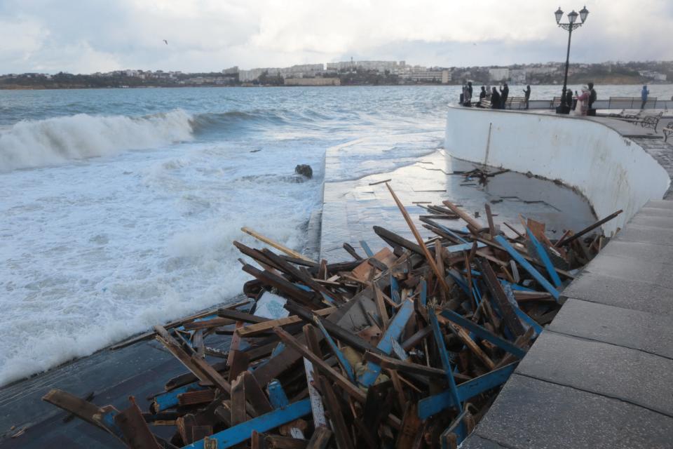 Damage at a storm-hit seafront in Crimea’s largest city of Sevastopol on Monday (AFP via Getty Images)