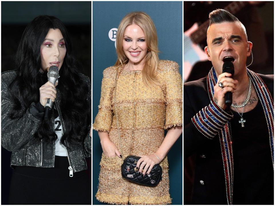 <p>Cher, Kylie Minogue and Robbie Williams will all feature on the track</p>Getty Images