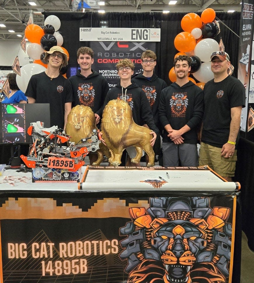 Wellsville High School VEX Robotics Team 14895B includes Ben Jordan, Ethan Bailey, Cooper Brockway, Sean Driscoll and Lucius Griggs. The "Big Cats" are coached by Justin Skrzynski. In April, the Wellsville team competed at the VRC World Championships in Dallas, Texas
