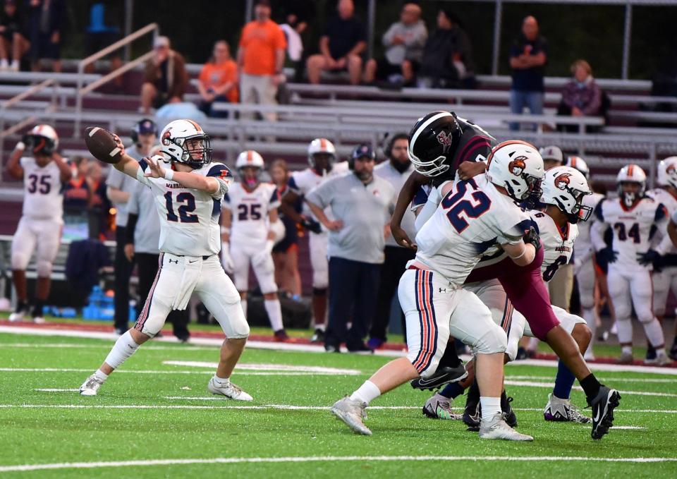 The Elmira football team's season opener against Liverpool on Sept, 8, 2023 at Elmira High School was called early in the second quarter because of lightning.