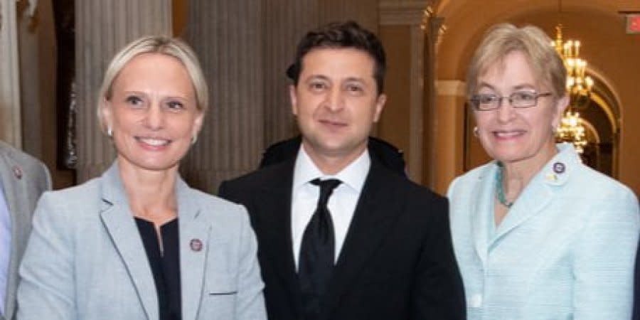 U.S. Representatives Victoria Spartz and Marcy Kaptur with Ukraine's President Volodymyr Zelensky