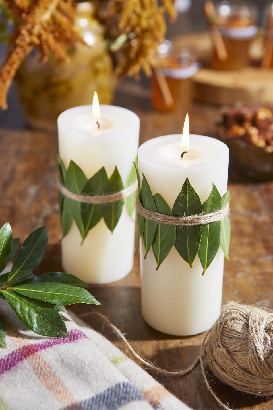 Bay Leaf-Wrapped Candles