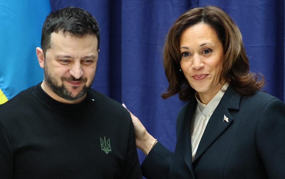 Kamala Harris and Volodymyr Zelensky meet in Munich on Feb 17, 2024