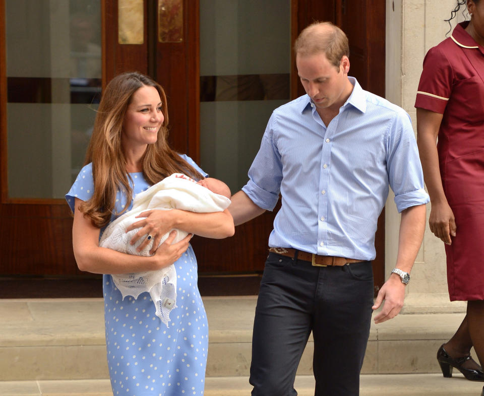 The Duke and Duchess of Cambridge leave the Lindo Wing of St Mary's Hospital in London, with their newborn son.