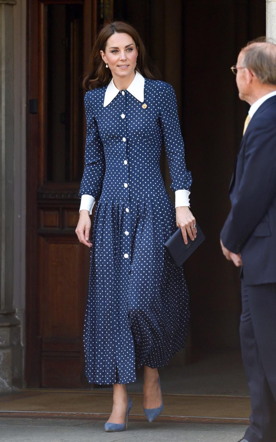 The Duchess of Cambridge went for a Forties-inspired dress to attend an exhibition at Bletchley Park - Karwai Tang