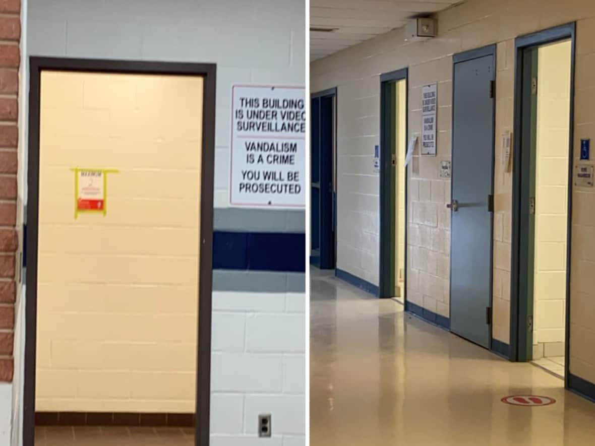 Some secondary schools in the Waterloo Region District School Board have had  exterior washroom doors removed for 'safety reasons,' a spokesperson for the board told CBC K-W.  (Submitted by Jennifer West-Barker - image credit)