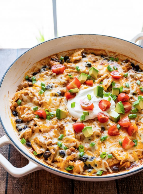 <p>I Wash You Dry</p><p>This quick and easy chicken black bean enchilada skillet is everything you love about classic enchiladas without all the fuss.</p><p><strong>Get the recipe: <a href="https://iwashyoudry.com/chicken-black-bean-enchilada-skillet/" rel="nofollow noopener" target="_blank" data-ylk="slk:Chicken Black Bean Enchilada Skillet;elm:context_link;itc:0;sec:content-canvas" class="link rapid-noclick-resp">Chicken Black Bean Enchilada Skillet</a></strong></p>