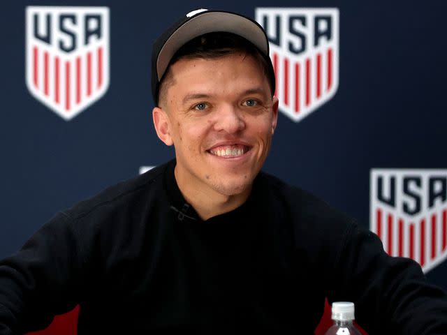 <p>Tim Heitman/ISI Photos/USSF/Getty</p> Zach Roloff during an interview during the USA Soccer Annual General Meeting 2024 on February 09, 2024 in Dallas, Texas.
