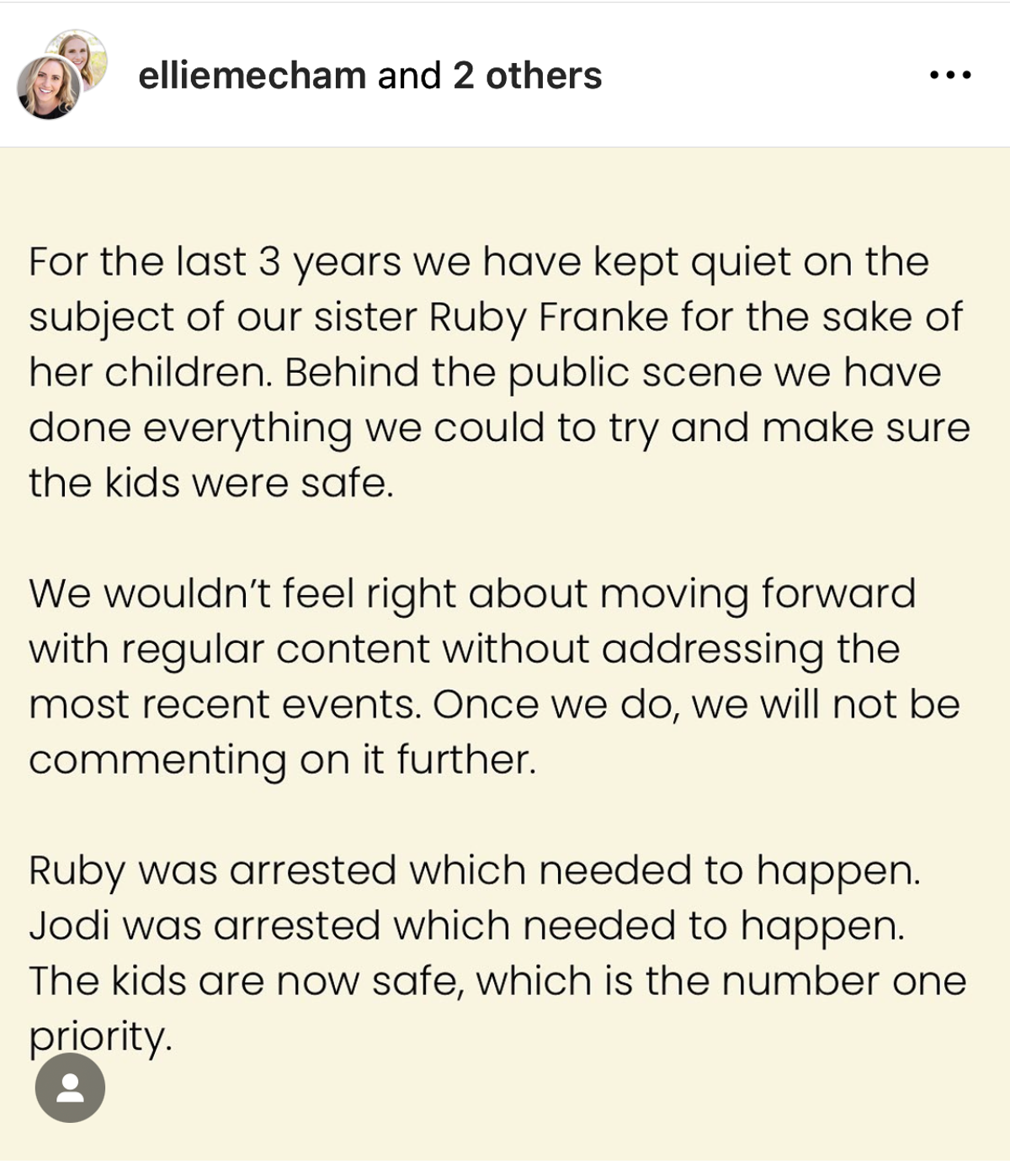 Ruby Franke’s sisters released a joint statement (Ellie Mecham / Instagram)