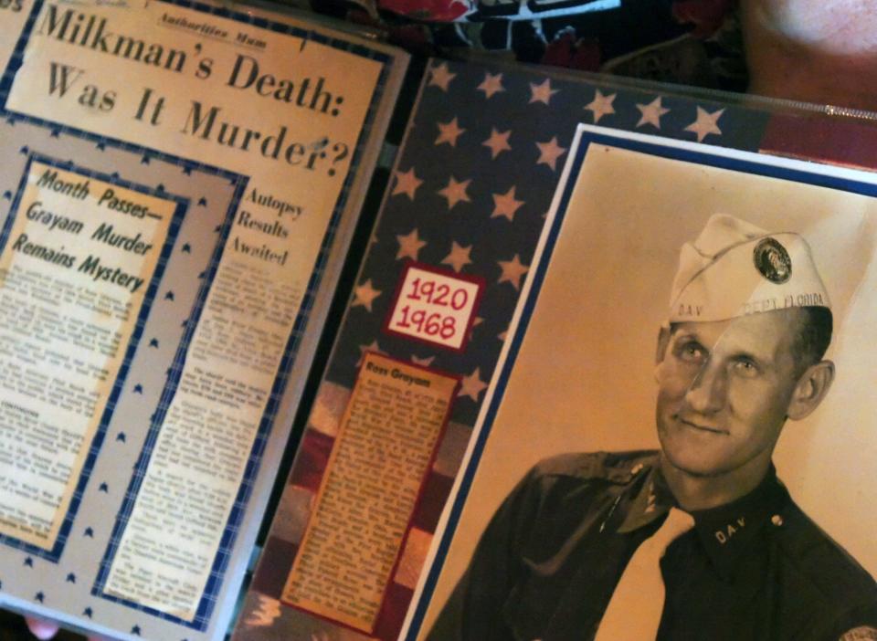 Karen Grayam, the daughter of a Hiram Ross Grayam, a milkman who was slain in 1968 in Gifford, displays a scrapbook with her father's picture Oct. 13, 2006. The Sheriff's Office reopened the case then. She had a scrapbook of photos and articles dating to 1968. In a news conference in 2024 naming the suspected killer, who is dead, her brother Larry Grayam said she had since died.