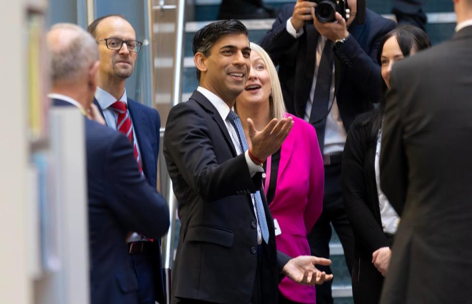 RIshi Sunak visits Wren Academy school in Finchley, north London on Thursday (PA)