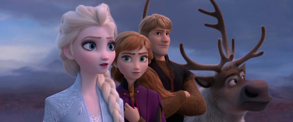 Elsa (left) and Anna (center) could be seen around the Pfister Hotel soon. They're shown with Sven in a scene from the animated film "Frozen 2."