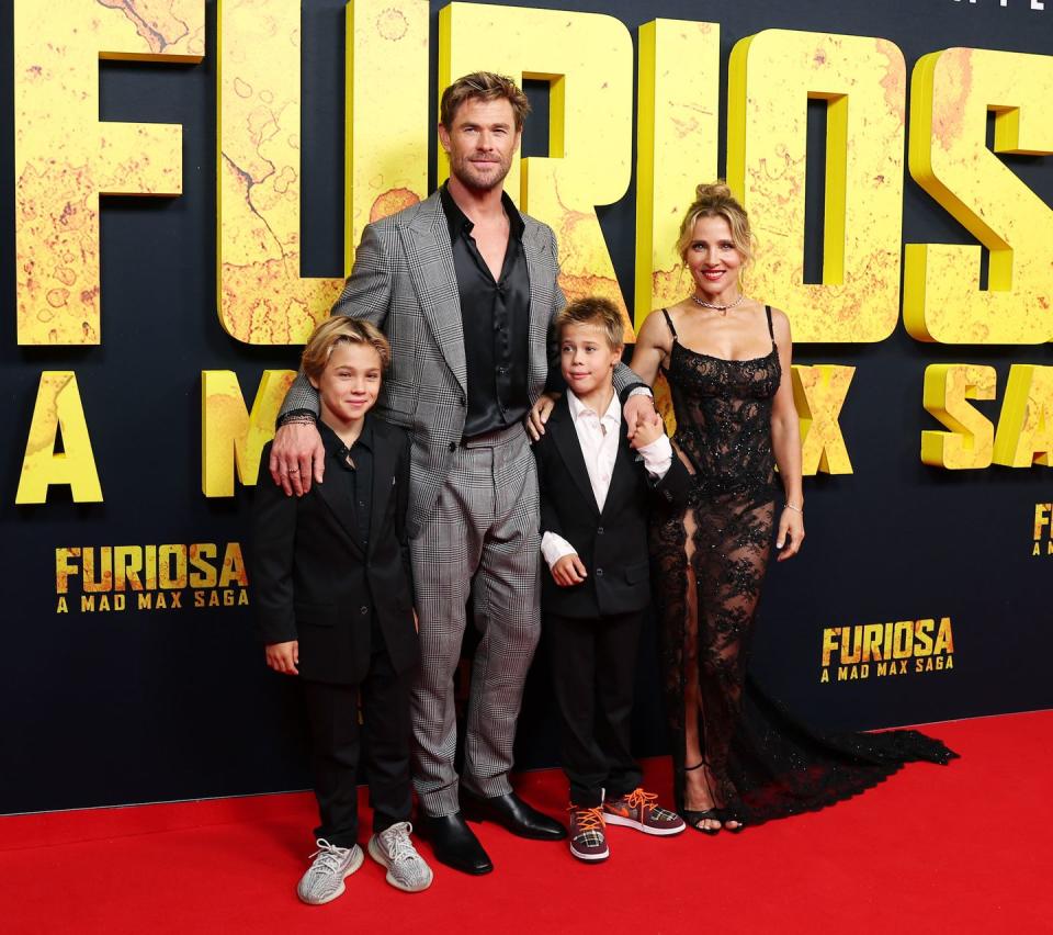 sydney, australia may 02 elsa pataky and chris hemsworth pose alongside their children tristan and sasha during the australian premiere of furiosa a mad max saga on may 02, 2024 in sydney, australia photo by don arnoldwireimage photo by don arnoldwireimage