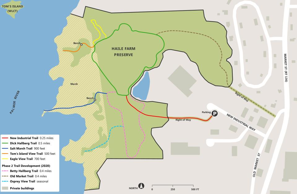 A trail map of Haile Farm Preserve in Warren.