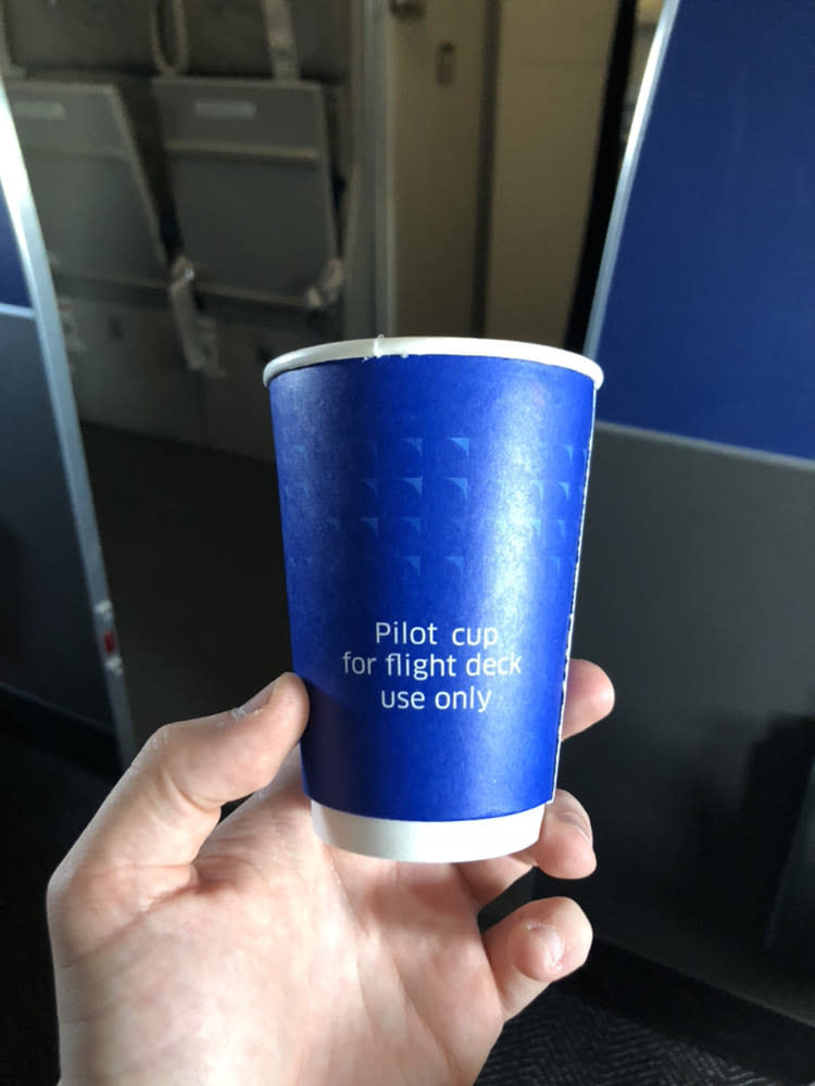 Cup reading "Pilot cup for flight deck use only"