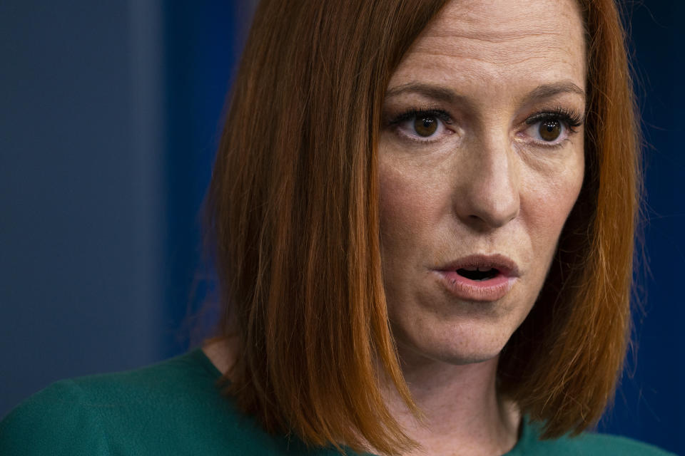 White House press secretary Jen Psaki speaks during a press briefing at the White House, Tuesday, April 27, 2021, in Washington. (AP Photo/Evan Vucci)