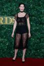 <p>American actress Margo Stilley rocked a see-through lacy dress and black choker in a homage to the Victoriana trend. <i>[Photo: Getty]</i> </p>