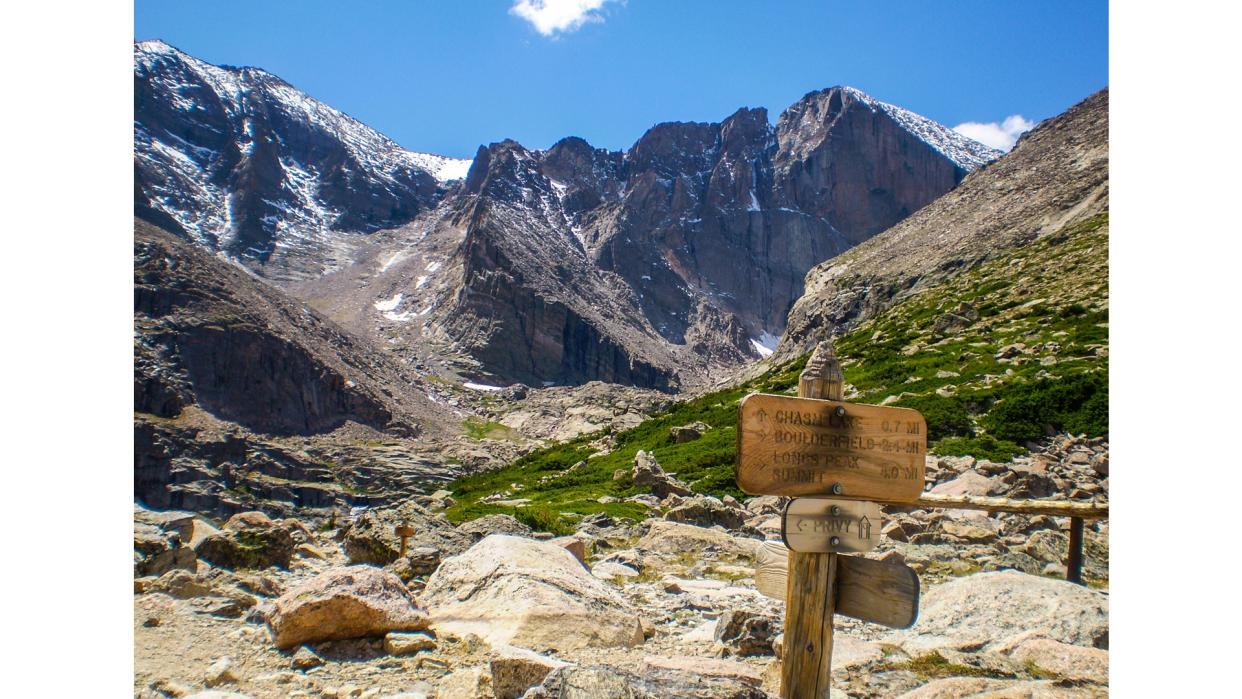  Longs Peak in Rocky Mountain National Park Colorado on a summer day. 