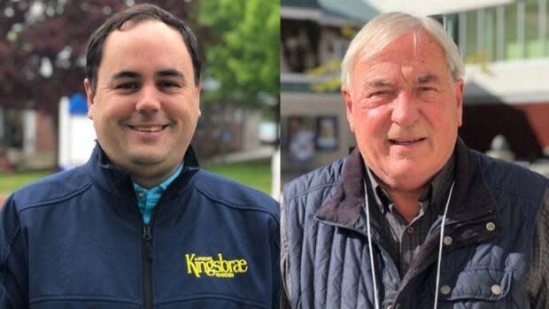 Brad Henderson (left) is the current deputy mayor of Saint Andrews, while Doug Naish is the incumbent mayor for the town. And they're both running for mayor. (CBC News - image credit)