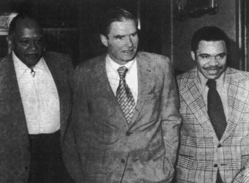 Assembly Speaker designate Howard Woodson, Gov.-elect Brendan Byrne and mayor of Newark Kenneth Gibson enter the Governor’s office for a conference in Trenton on Monday, Jan. 7, 1974. The two leading black Democrats in the state met with Byrne to talk about the lack of blacks in the new administration.