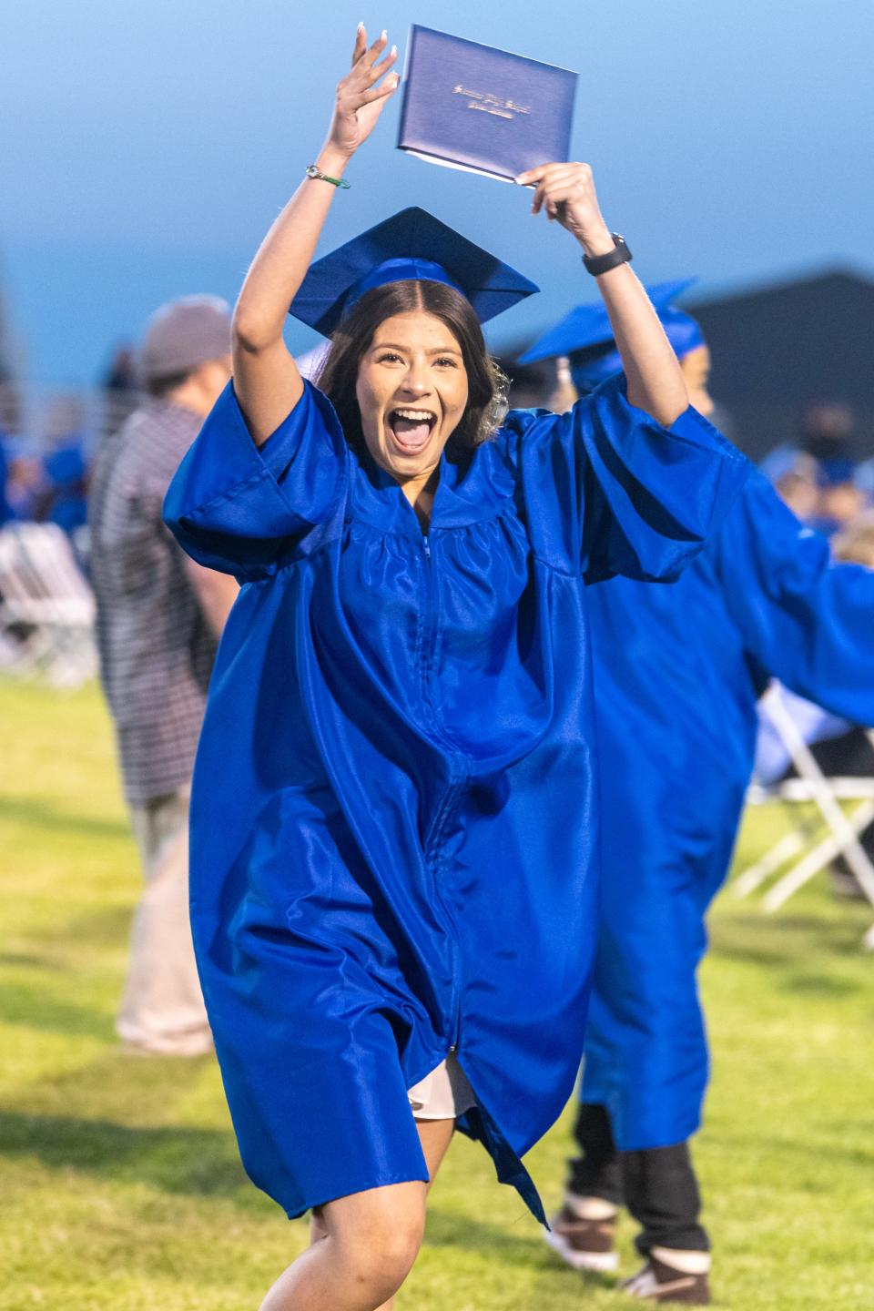 Graduates celebrate after receiving their Serrano High School diplomas during the school's Graduation Ceremony in Phelan CA on Thursday June 8, 2023. (James Quigg, for the Daily Press)