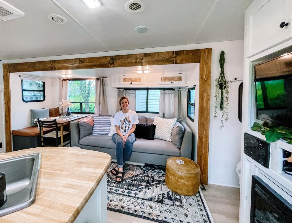 Kat Chandler remodeled this camper for her family to enjoy. “The girls like to come out and eat snacks and watch TV out here all of the time,” she said.