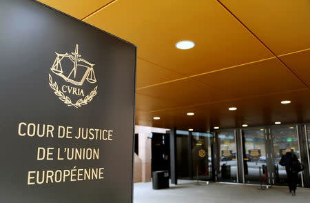 FILE PHOTO: The entrance of the European Court of Justice is pictured in Luxembourg, January 26, 2017. REUTERS/Francois Lenoir/File Photo