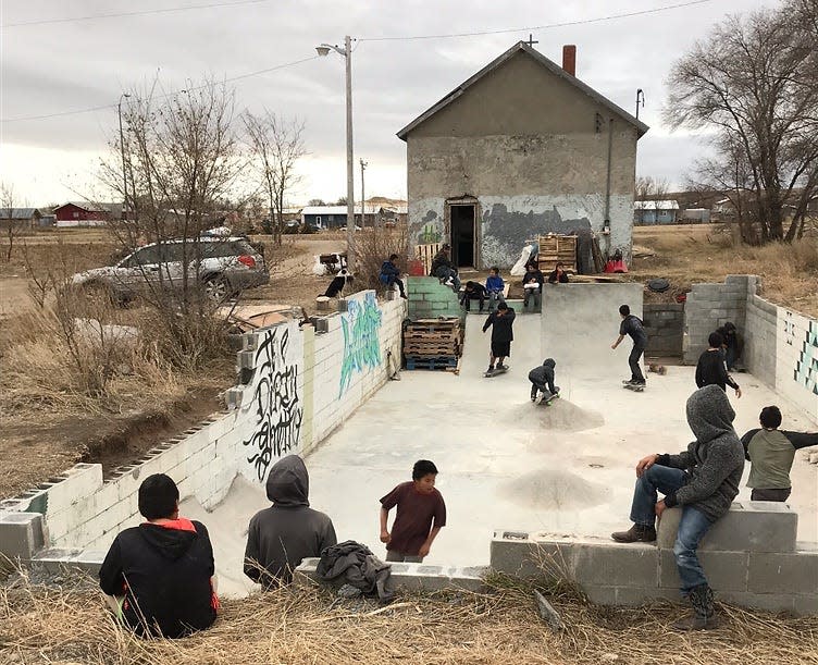 Children skate at the skatepark in Parmelee in this undated photo.