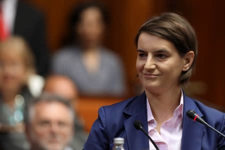 Serbia's Prime Minister designate Ana Brnabic smiles during a parliament session in Belgrade, Serbia June 28, 2017. REUTERS/Marko Djurica