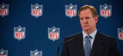 NEW YORK, NY - OCTOBER 08: NFL Commissioner Roger Goodell holds a press conference on October 8, 2014 in New York City. Goodell addressed the media at the conclusion of the annual Fall league meeting in the wake of a string of high-profile incidents, including the domestic violence case of Ray Rice. (Photo by Andrew Burton/Getty Images)