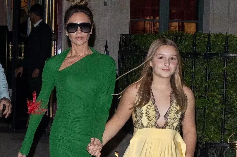 Victoria Beckham and her daughter Harper seen walking down the street in Paris on September 30 2022