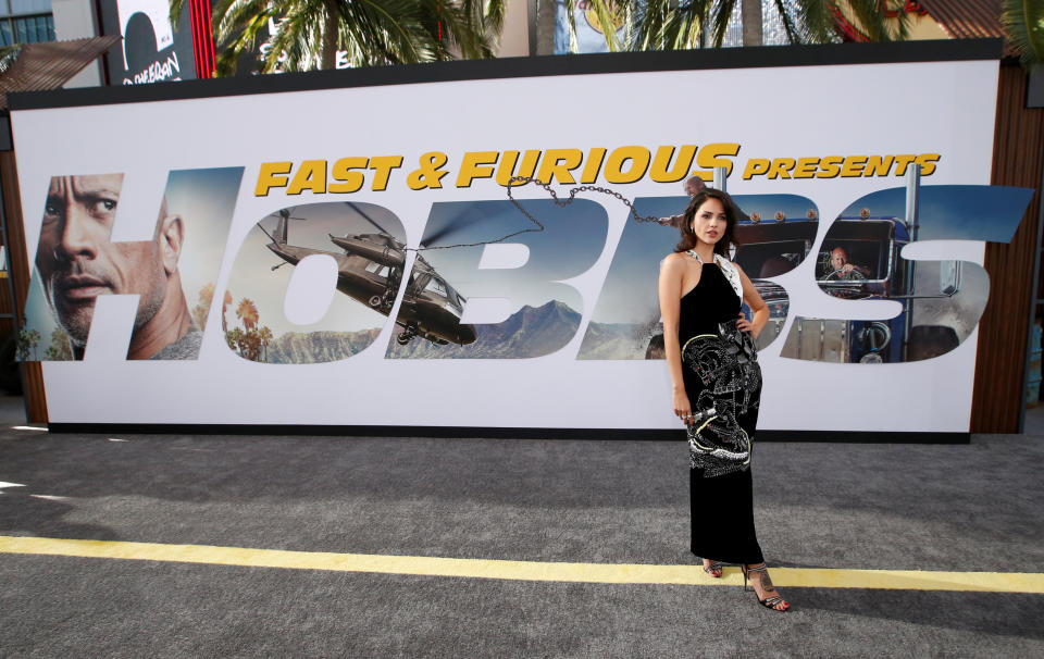 Cast member Elza Gonzalez poses at the premiere for "Fast & Furious Presents: Hobbs & Shaw" in Los Angeles, California, U.S., July 13, 2019. REUTERS/Mario Anzuoni