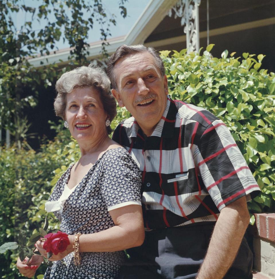 <div class="inline-image__caption"><p>"Portrait of American movie producer, artist, and animator Walt Disney (1901 - 1966) and his wife, Lillian (nee Bounds, 1899 - 1997), as they pose outdoors, 1950s."</p></div> <div class="inline-image__credit">Gene Lester/Getty</div>