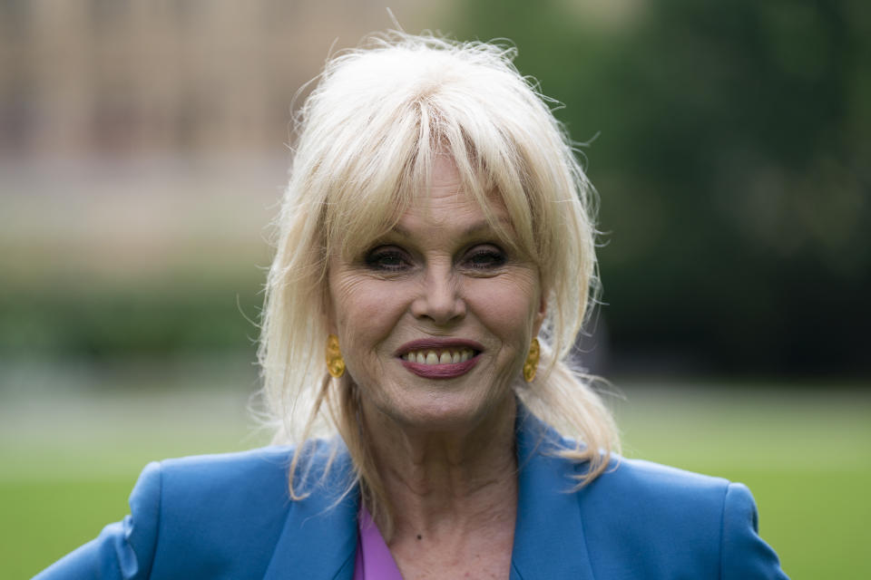 Dame Joanna Lumley in Victoria Tower Gardens in Westminster, London, after calling on ministers to launch a parliamentary inquiry into medical research methods in the UK, warning that animal tests are 