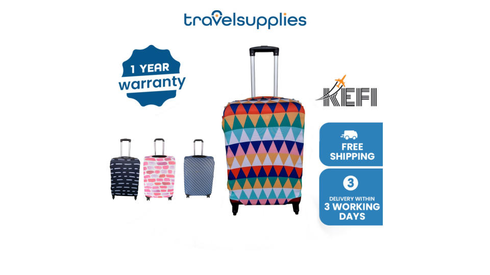 Travelsupplies Kefi Elastic Stretchable Secure Luggage Cover Protector with Velcro for 20 24 26 28 30 inch luggage. (Photo: Shopee SG)