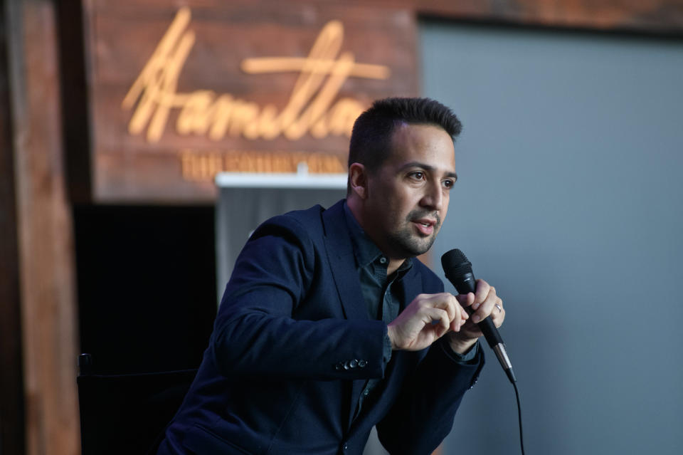 CHICAGO, IL - APRIL 26:  Lin-Manuel Miranda attends the Hamilton: The Exhibition world premiere at Northerly Island on April 26, 2019 in Chicago, Illinois.  (Photo by Timothy Hiatt/Getty Images)