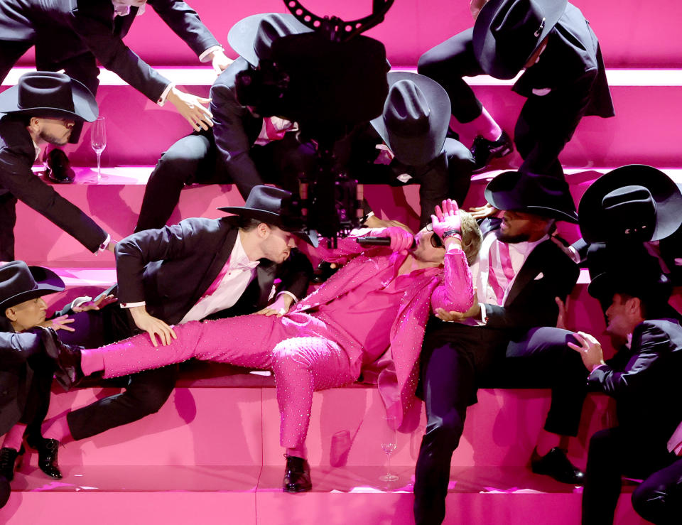 Ryan Gosling performs 'I'm Just Kane' from Barbie on stage during the 96th Annual Academy Awards.