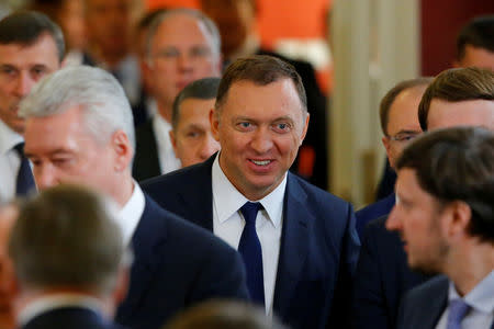 FILE PHOTO: Russian aluminium tycoon Oleg Deripaska leaves after the talks of Russian President Vladimir Putin with South Korean President Moon Jae-in at the Kremlin in Moscow, Russia June 22, 2018. REUTERS/Sergei Karpukhin/File Photo